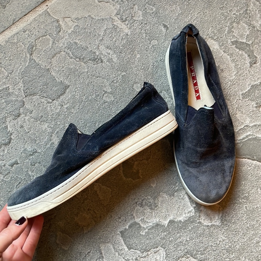 Navy Suede Prada Sneakers - Picture 2 of 3